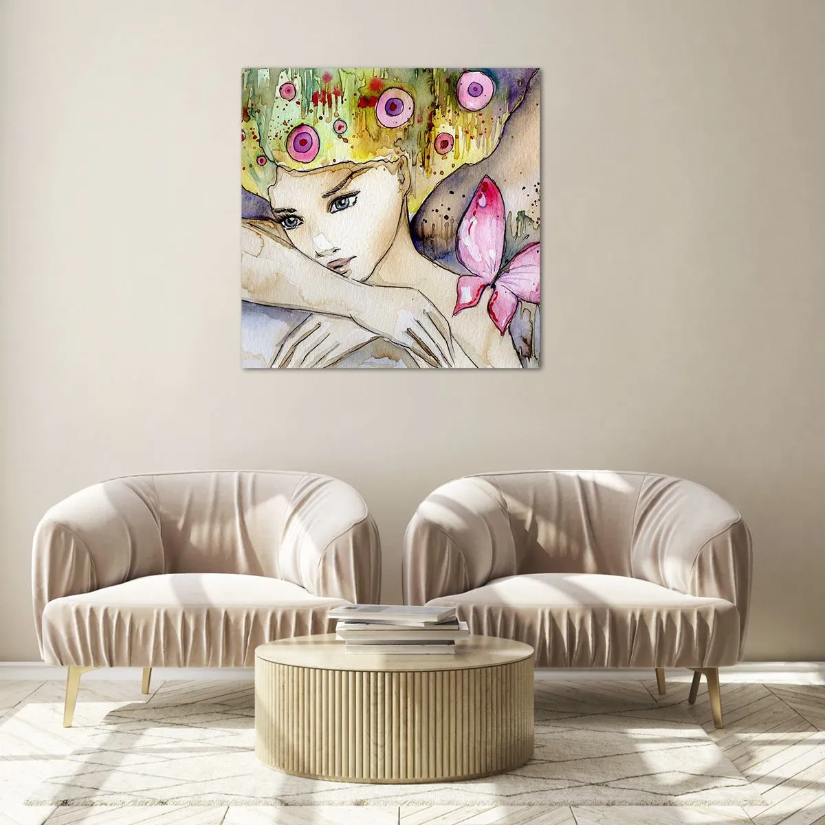 Obraz na skle - Motýlia princezná - 70x70 cm
