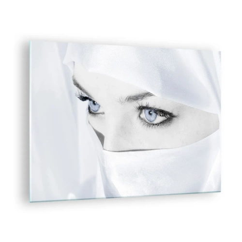 Obraz na skle - Jemný portrét s výraznými modrými očami - 70x50cm - Priamo z tisíca a jednej noci - Moderná nástenná dekorácia do obývacej izby a spálne ARTTOR