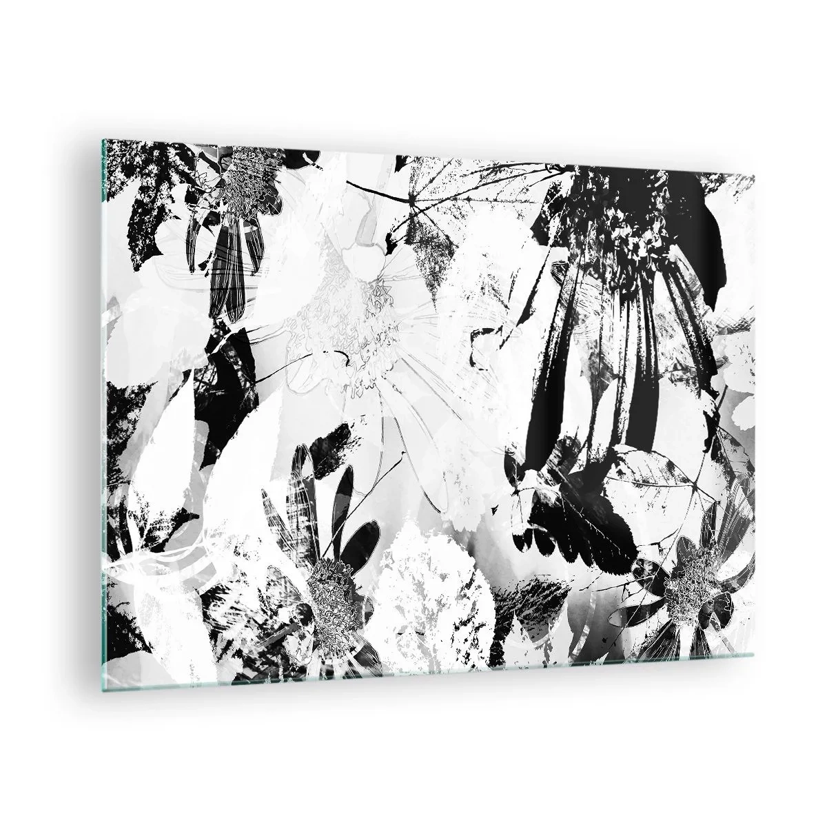 Obraz na skle - Čiernobiele kvetinové aranžmány v umeleckom štýle - 70x50cm - Jeseň v negatíve - Moderná nástenná dekorácia do obývacej izby a spálne ARTTOR