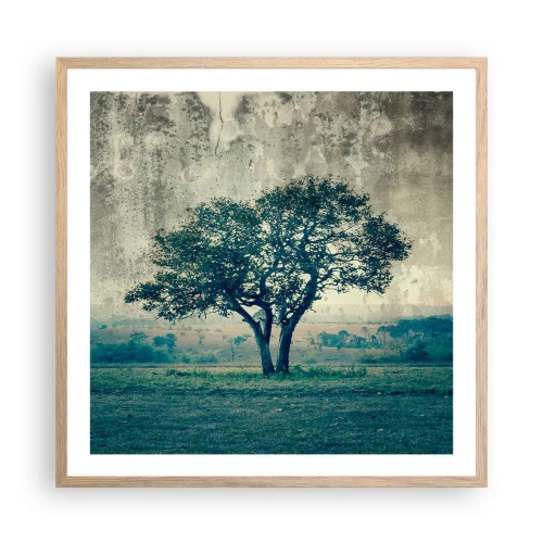 Plagát v ráme zo svetlého duba - Jabloň na modrom poli? - 60x60 cm