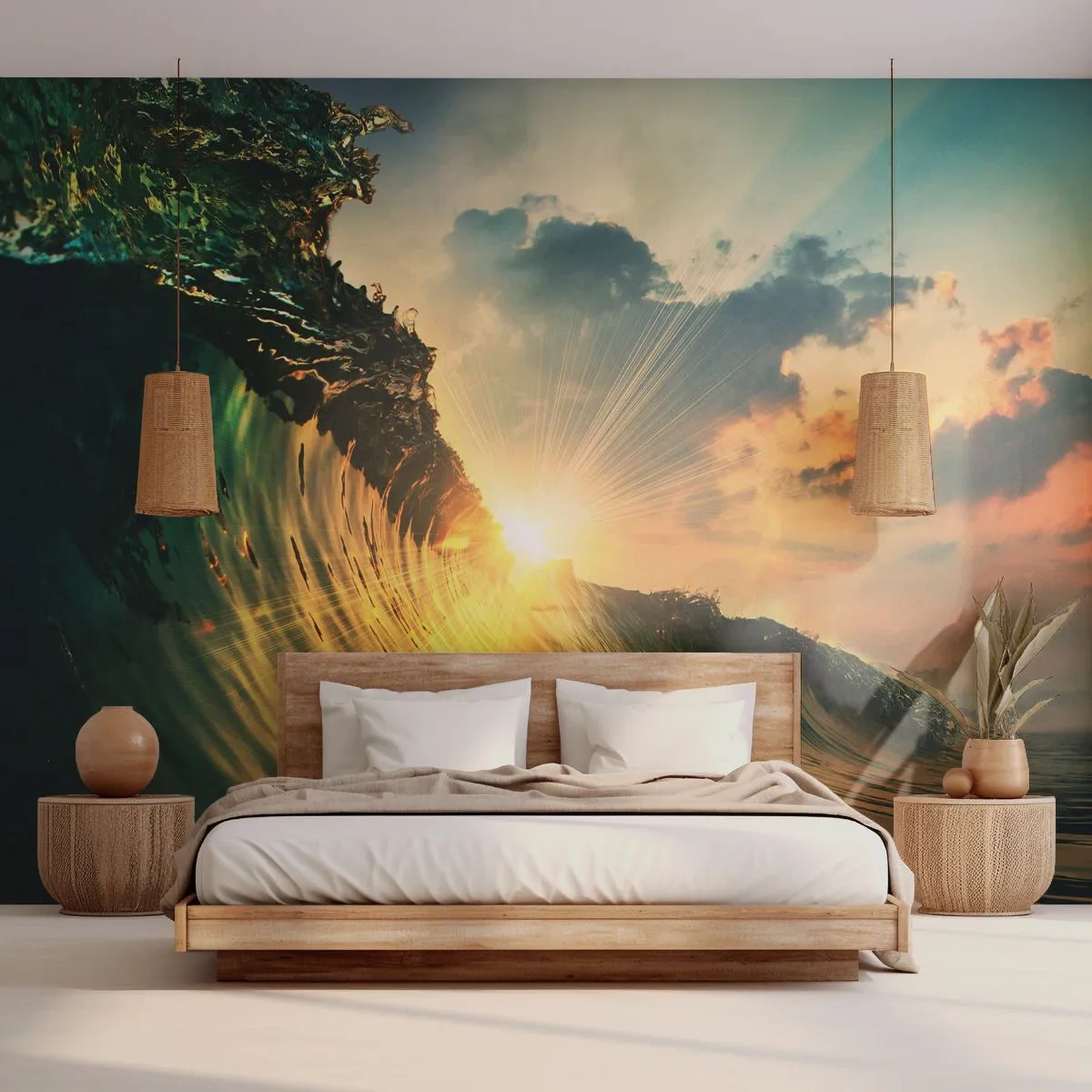 Fototapeta Premium Canvas - Surfer, kde si? - Morská vlna, Lúče slnka, Príroda - 400x280 cm