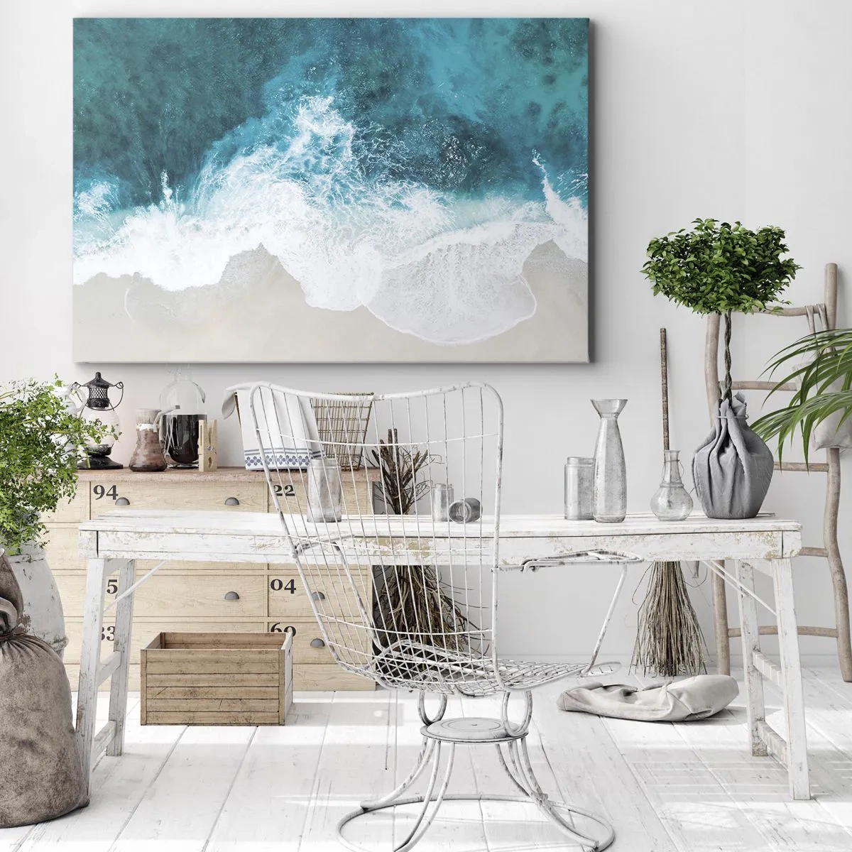 Obraz na plátne - Tyrkysové morské vlny na svetlom piesku - 70x50cm - Prirodzené pohladenie - Moderná nástenná dekorácia do obývacej izby a spálne ARTTOR
