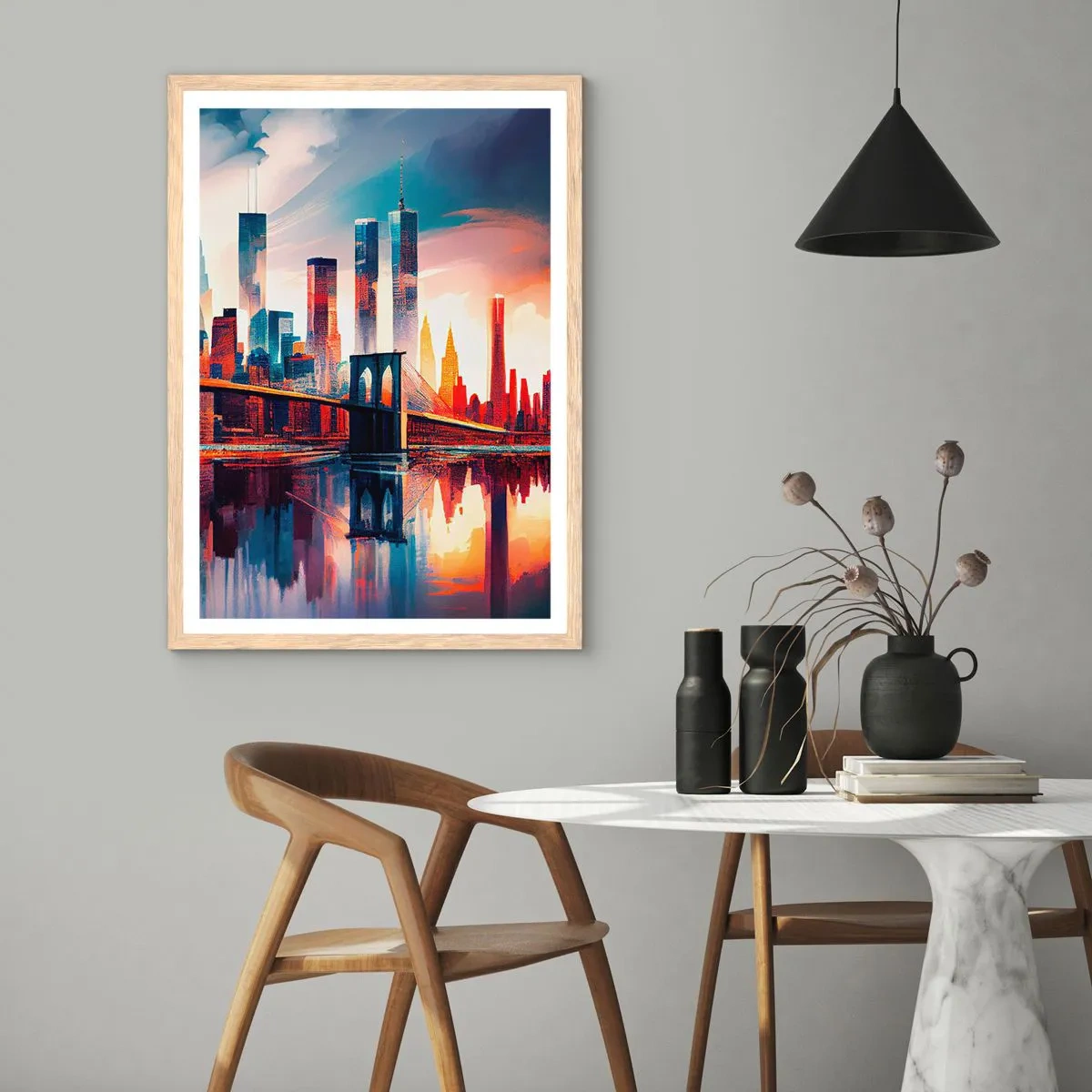 Plagát v ráme zo svetlého duba - Famózny New York - 70x100 cm