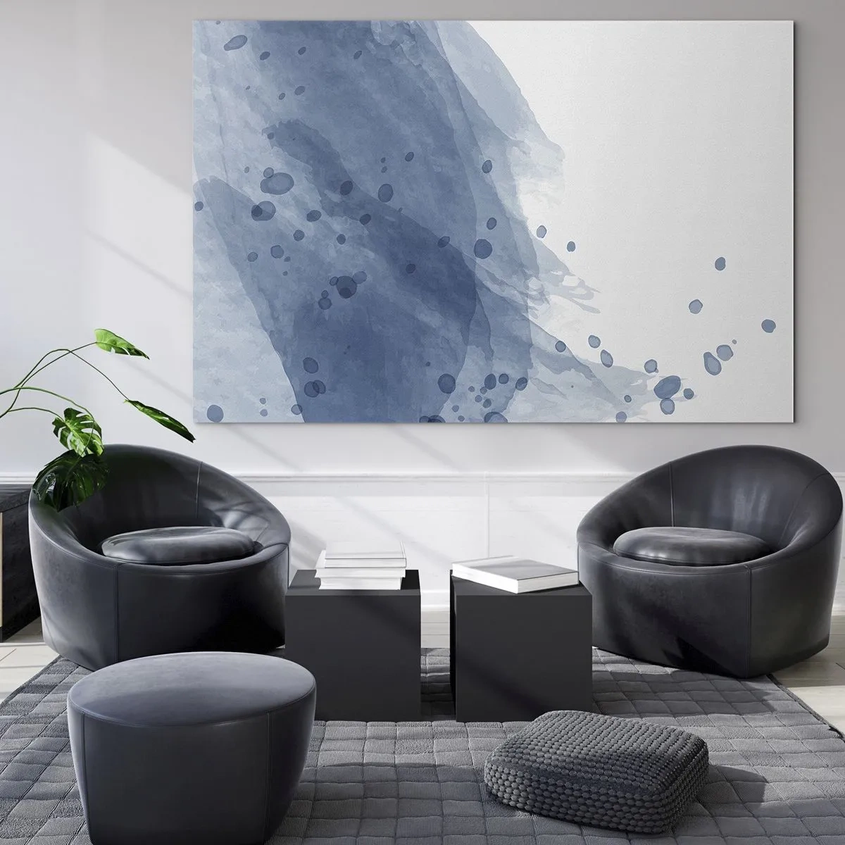Obraz na skle - Akvarelová škvrna v odtieňoch modrej - 70x50cm - Modrý tyl - Moderná nástenná dekorácia do obývacej izby a spálne ARTTOR