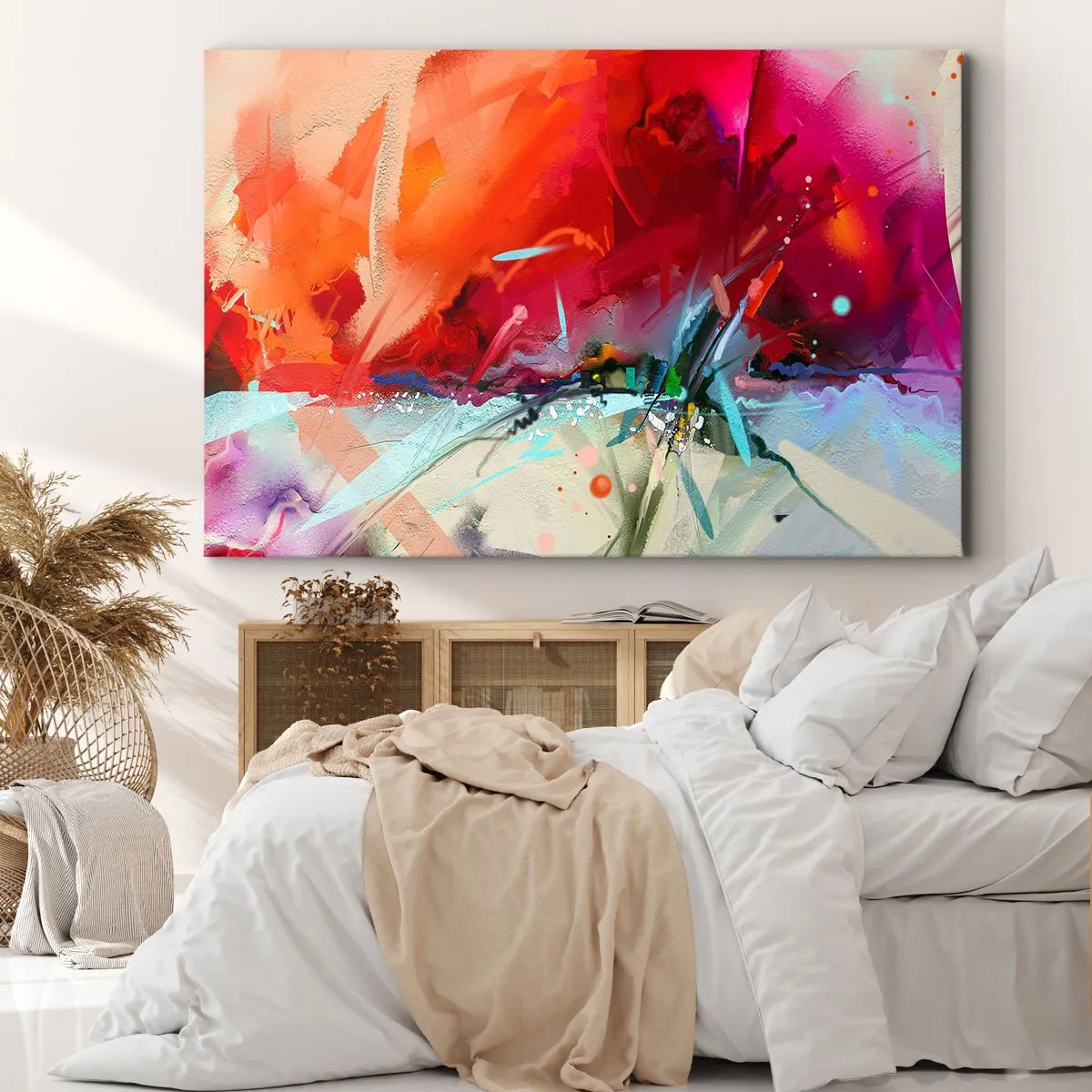 Obraz na plátne - Abstraktná krajina v intenzívnych farbách - 70x50cm - Explózia svetiel a farieb - Moderná nástenná dekorácia do obývacej izby a spálne ARTTOR