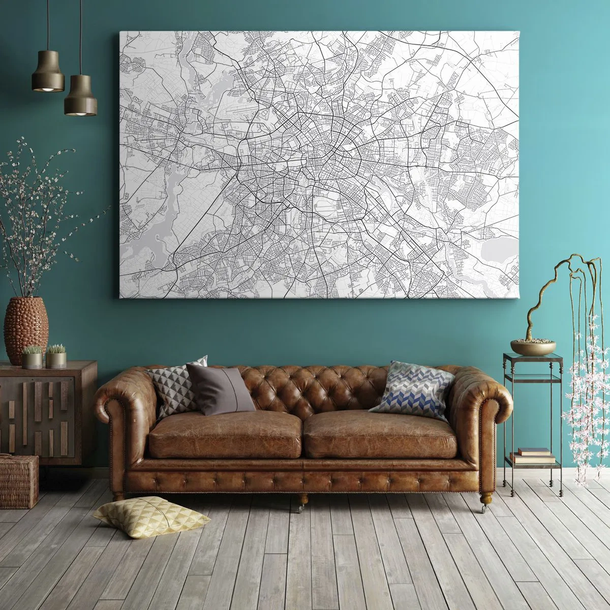 Obraz na plátne - Podrobná čiernobiela mapa mesta - 70x50cm - Kvet Berlína - Moderná nástenná dekorácia do obývacej izby a spálne ARTTOR