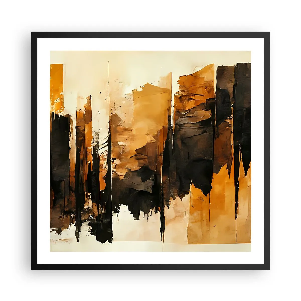 Plagát v čiernom ráme - Harmónia čiernej a zlatej - 60x60 cm