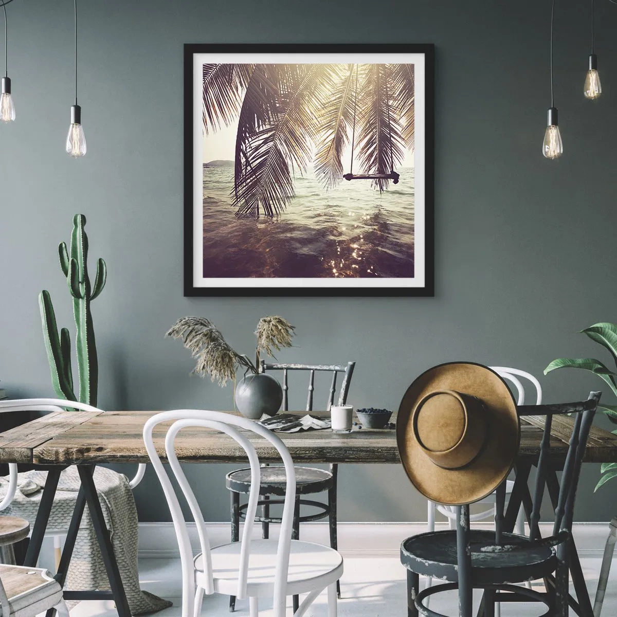 Plagát v čiernom ráme - Hojdať sa ľubovoľne v oblakoch - 40x40 cm