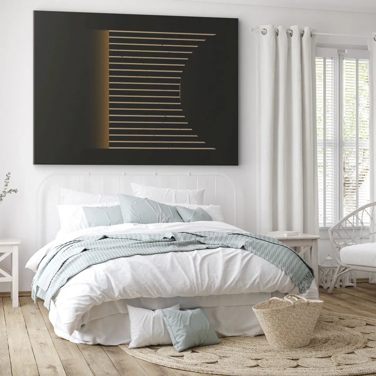 Obraz na plátne - Geometrický vzor s pruhmi na tmavom pozadí - 70x50cm - Preskúmať temnotu - Moderná nástenná dekorácia do obývacej izby a spálne ARTTOR
