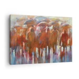 Obraz na plátne - Dav ľudí s dáždnikmi v daždivom umeleckom prostredí - 70x50cm - Rovnocenní v daždi a hmle - Moderná nástenná dekorácia do obývacej izby a spálne ARTTOR