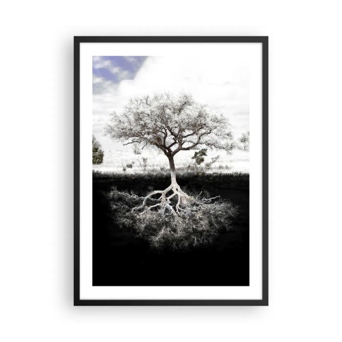 Plagát v čiernom ráme - Minimalistický strom s viditeľným koreňovým systémom - 50x70cm - Objavenie podstaty sveta - Moderná nástenná dekorácia do obývacej izby a spálne ARTTOR