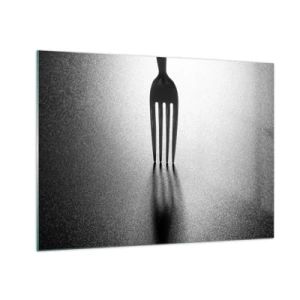 Obraz na skle - Vidlička vrhajúca tieň v minimalistickej čiernobielej kompozícii - 70x50cm - Svetlo a tieň - Moderná nástenná dekorácia do obývacej izby a spálne ARTTOR