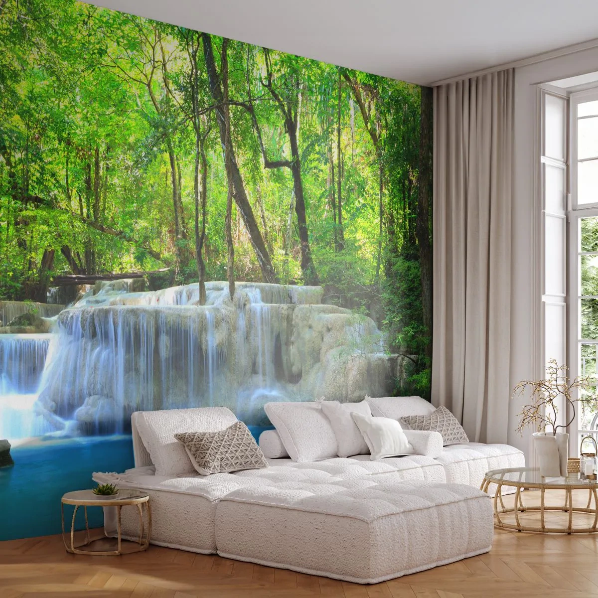 Samolepiaca Fototapeta Deluxe Sticker - Utopiť v tyrkyse a zeleni - Krajina, Vodopád, Cascade - 250x175 cm