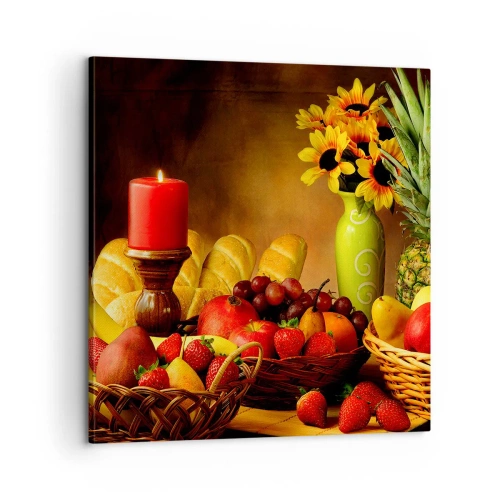 Obraz na plátne - Zátišie s pečivom a ovocím - 60x60 cm