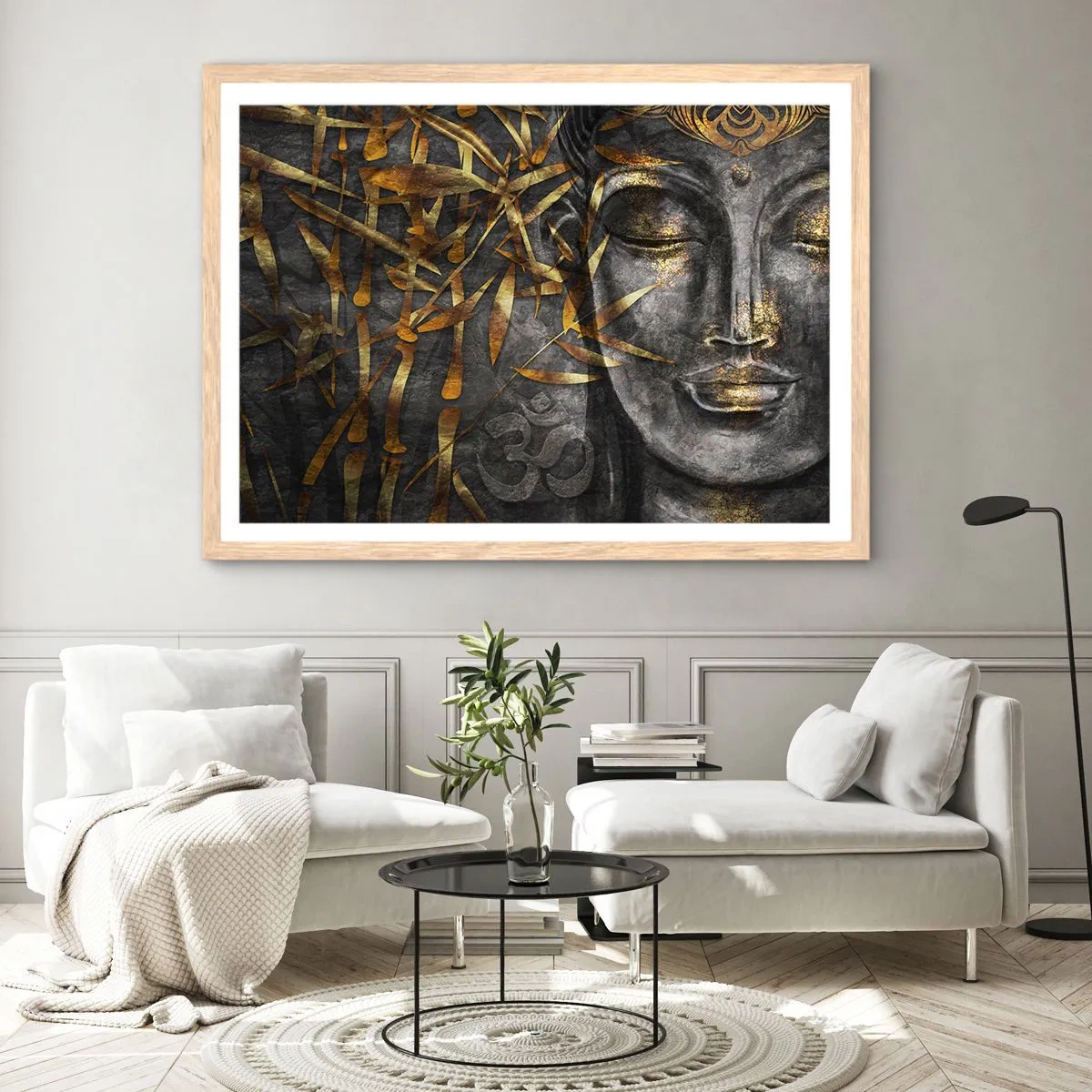 Plagát v ráme zo svetlého duba - Pocíťte pokoj - 100x70 cm