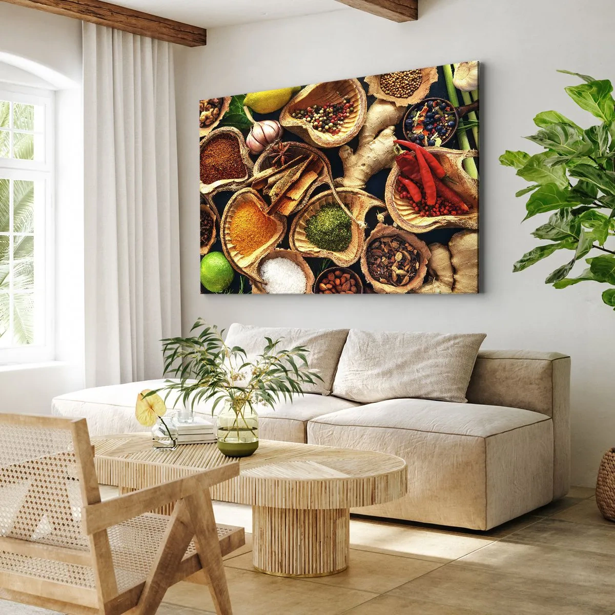 Obraz na plátne - Misky s korením v rôznych farbách - 70x50cm - Vezmi si, čo chceš - Moderná nástenná dekorácia do obývacej izby a spálne ARTTOR