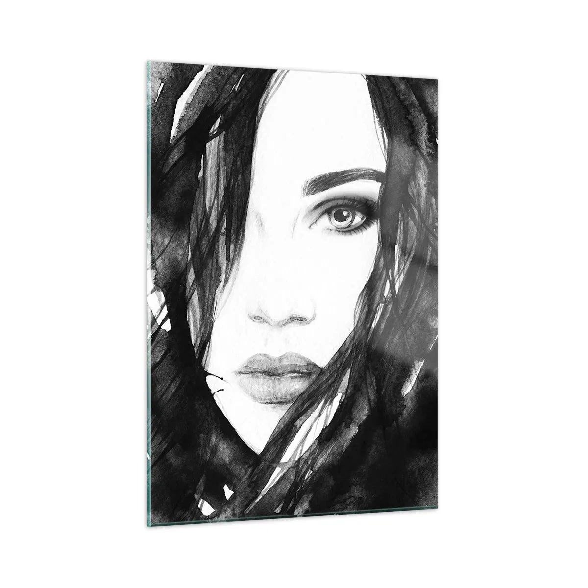Obraz na skle - Portrét dámy v čiernej a bielej - 50x70 cm