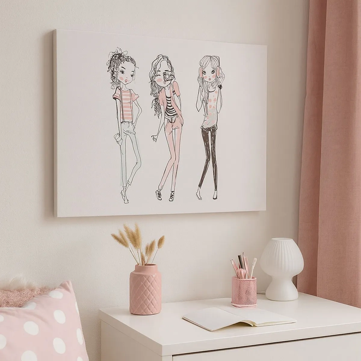 Obraz na plátne - Ilustrácia módnych dievčat v pastelových farbách - 70x50cm - Bude, bude zábava - Moderná nástenná dekorácia do obývacej izby a spálne ARTTOR