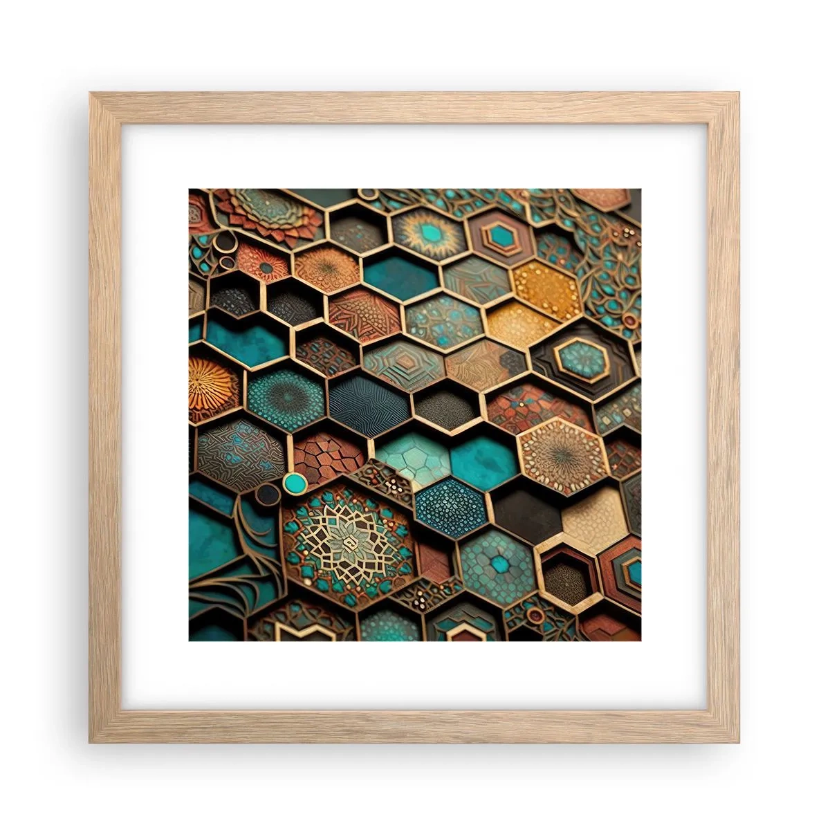 Plagát v ráme zo svetlého duba - Arabské ornamenty – variácia - 30x30 cm
