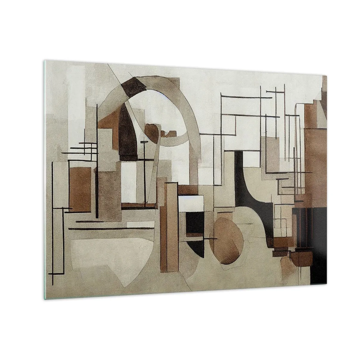 Obraz na skle - Geometrická krajina v odtieňoch hnedej a béžovej - 70x50cm - Mestská krajina 2.0 - Moderná nástenná dekorácia do obývacej izby a spálne ARTTOR