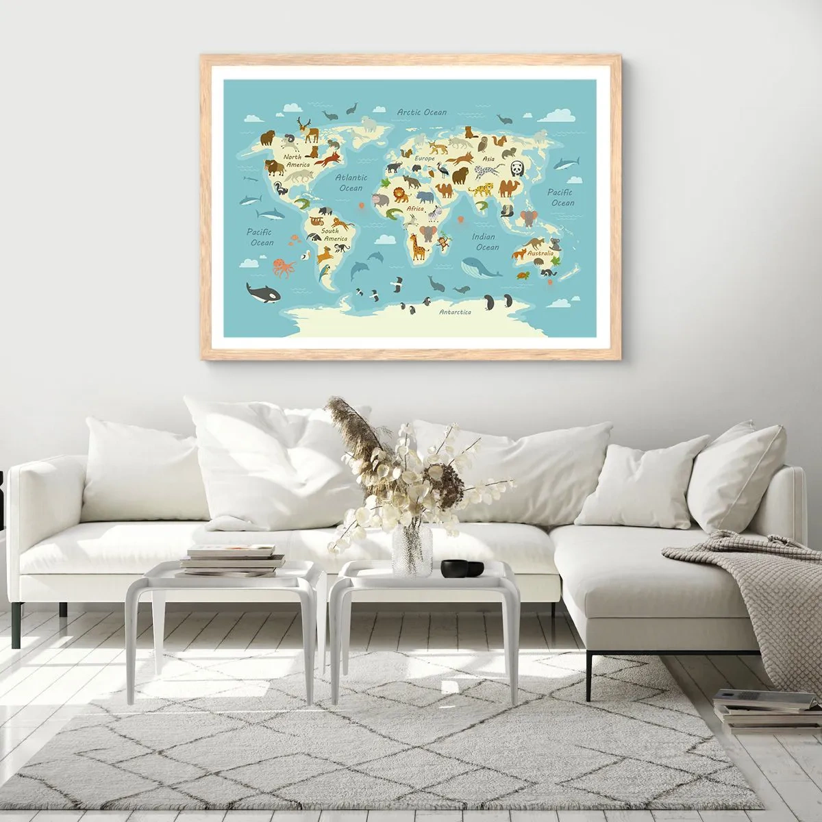 Plagát v ráme zo svetlého duba - Dobrí susedia - 100x70 cm