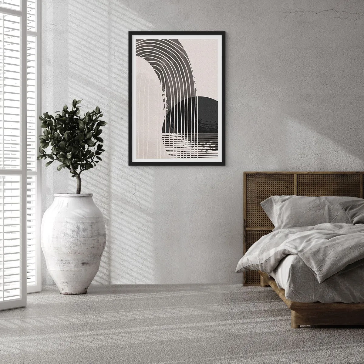 Plagát v čiernom ráme - Minimalistická abstrakcia v čiernej a bielej farbe - 50x70cm - Tam a späť - Moderná nástenná dekorácia do obývacej izby a spálne ARTTOR