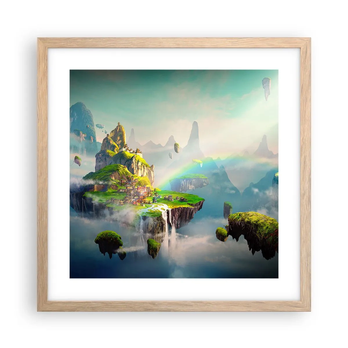 Plagát v ráme zo svetlého duba - Uprostred neba - šťastné ostrovy - 40x40 cm