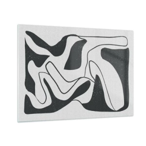 Obraz na skle - Čiernobiele abstraktné tvary pripomínajúce bludisko - 70x50cm - Abstraktná hra v labyrinte - Moderná nástenná dekorácia do obývacej izby a spálne ARTTOR