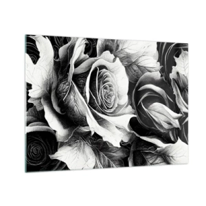 Obraz na skle - Čiernobiele ružové kvetinové aranžmány s detailmi - 70x50cm - Navždy kráľovná - Moderná nástenná dekorácia do obývacej izby a spálne ARTTOR