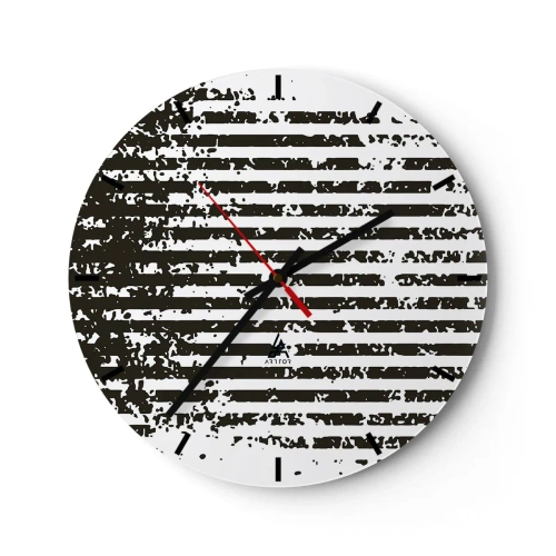 Nástenné hodiny - Čiernobiele horizontálne pruhy s nepravidelnou textúrou - 30x30cm - Rytmus a šum - Moderná nástenná dekorácia do obývacej izby, kuchyne a spálne ARTTOR