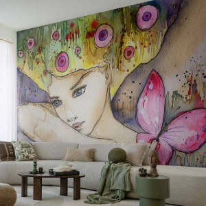 Fototapeta Premium Canvas - Motýlia princezná - Abstrakcia, Žena, Akvarely - 400x280 cm