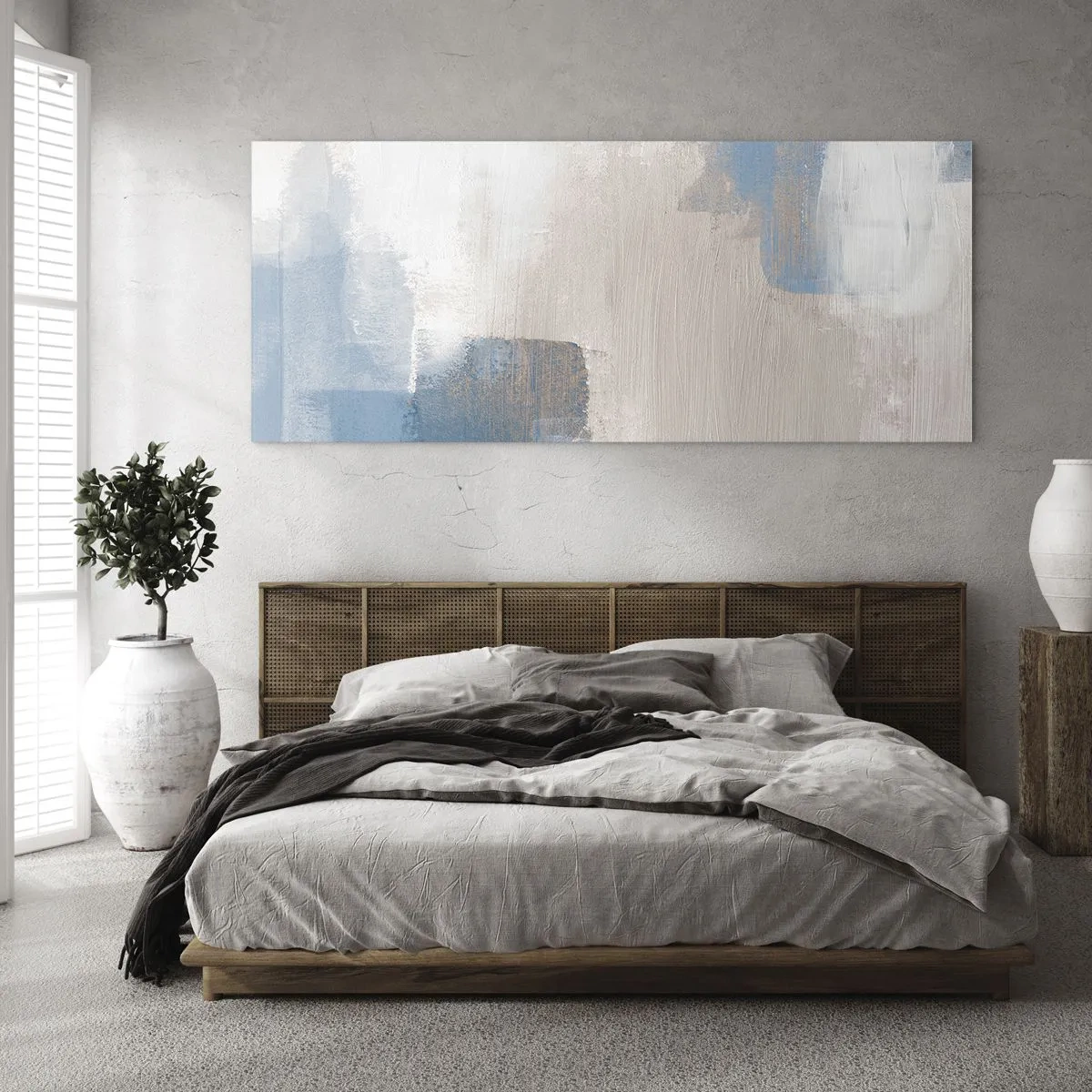 Obraz na skle - Ružová abstrakcia za modrým závojom - 100x40 cm