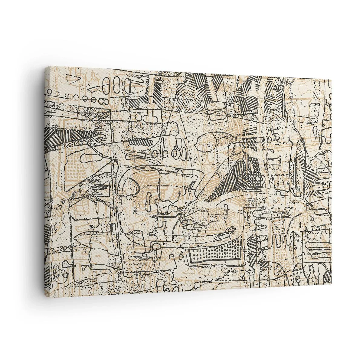 Obraz na plátne - Abstraktné vzory a čiary na béžovom pozadí - 70x50cm - Čaká na rozlúštenie - Moderná nástenná dekorácia do obývacej izby a spálne ARTTOR