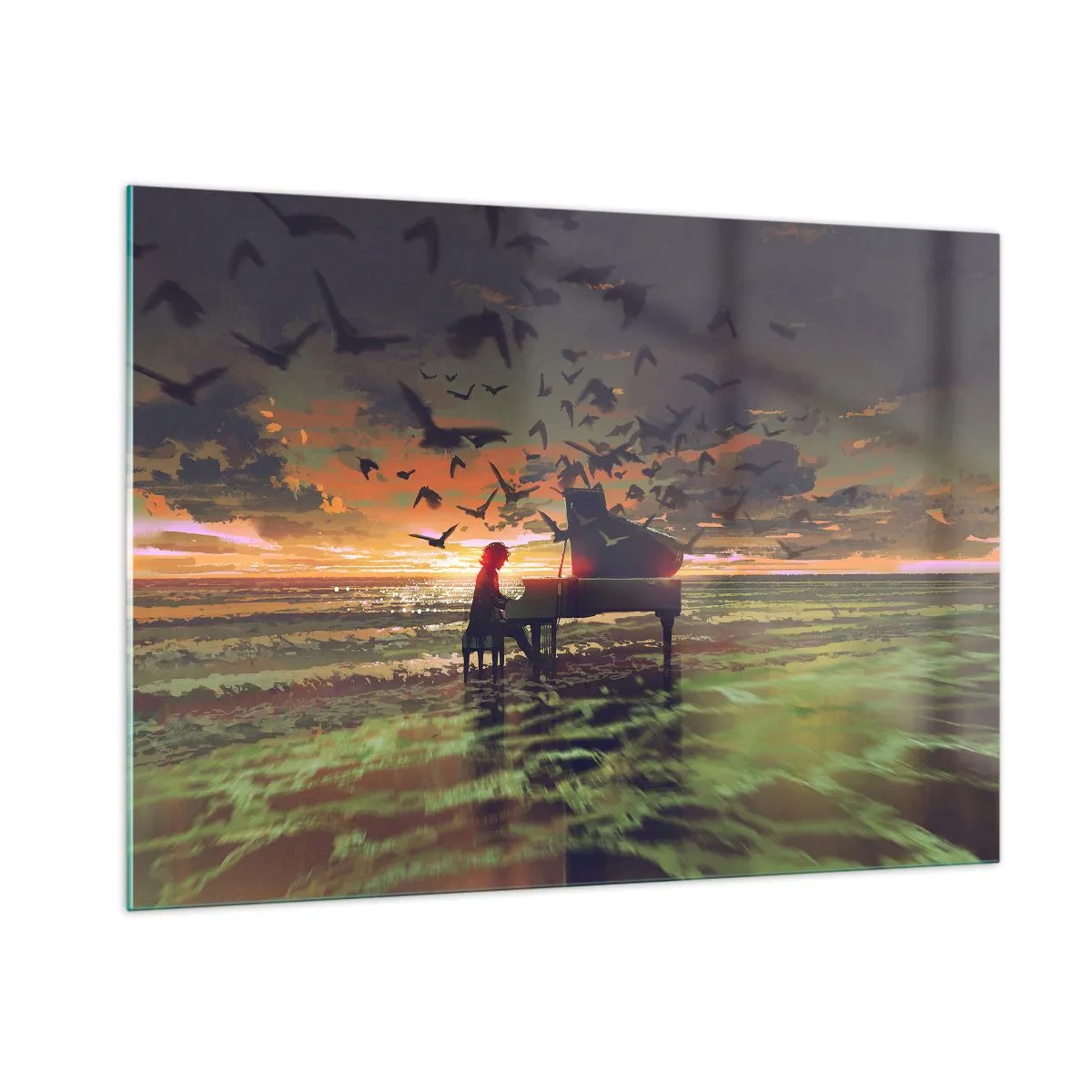 Obraz na skle - Koncert na piano a vlny - 100x70 cm