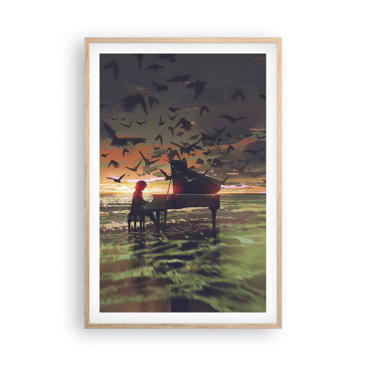 Plagát v ráme zo svetlého duba - Koncert na piano a vlny - 61x91 cm