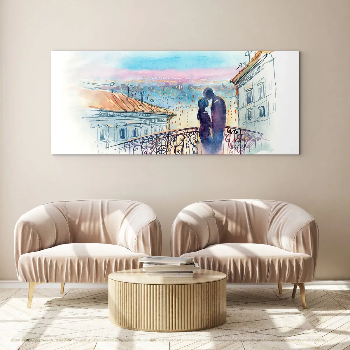 Obraz na skle - Parížski milenci - 100x40 cm