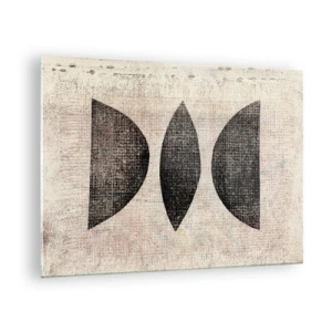 Obraz na skle - Čierne geometrické tvary na béžovom pozadí - 70x50cm - Etnická abstrakcia - Moderná nástenná dekorácia do obývacej izby a spálne ARTTOR