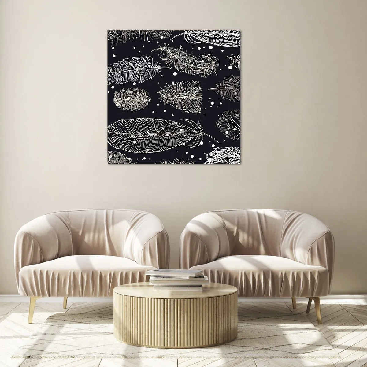 Obraz na skle - Čipka s perím - 70x70 cm