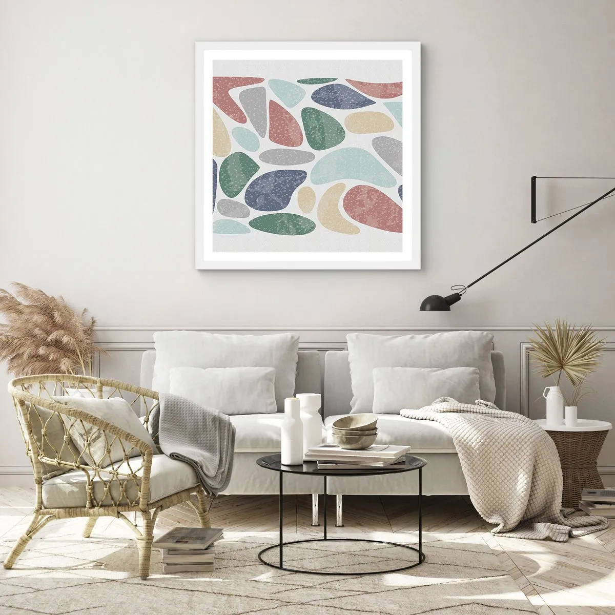 Plagát v bielom ráme - Mozaika práškových farieb - 60x60 cm