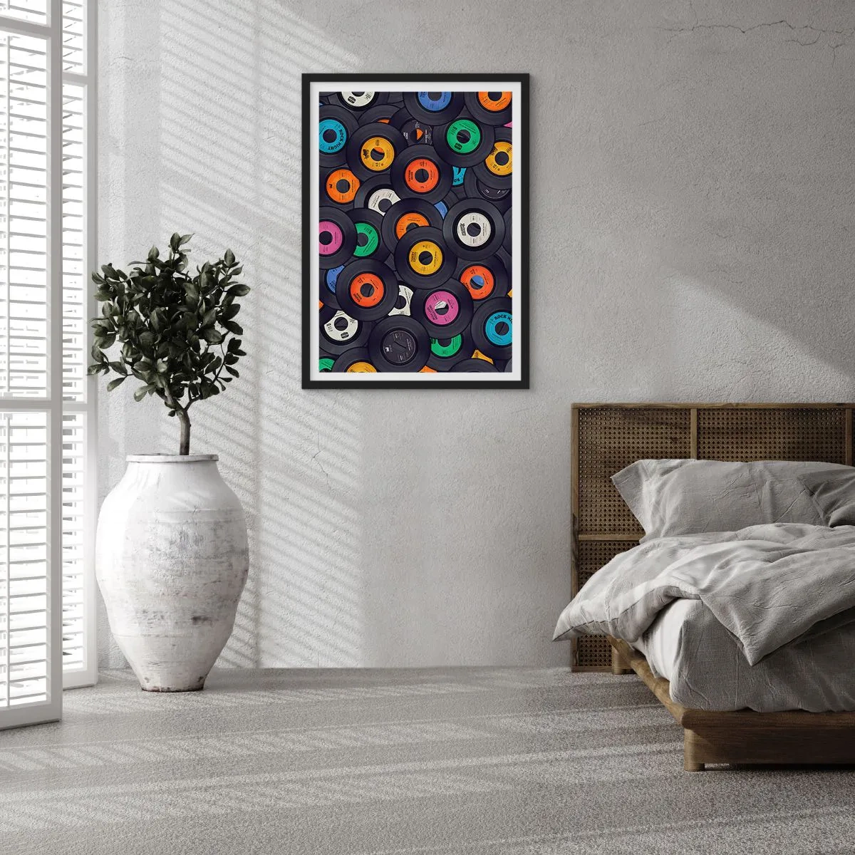 Plagát v čiernom ráme - Kolekcia farebných vinylových platní - 50x70cm - Farby klasiky - Moderná nástenná dekorácia do obývacej izby a spálne ARTTOR