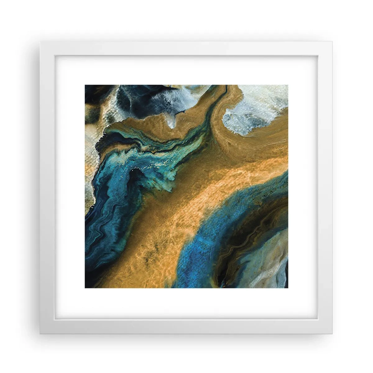 Plagát v bielom ráme - Modrá – žltá – vzájomné vplyvy - 30x30 cm