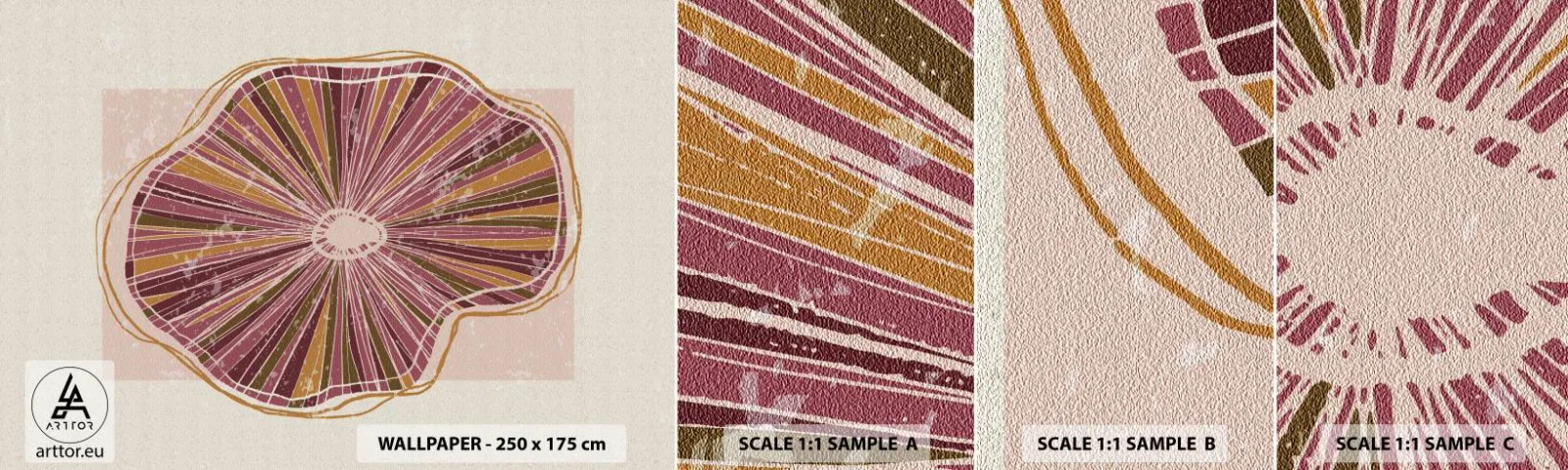 Vzorka samolepiacej fototapety Deluxe Sticker - Radiálna abstrakcia - Boho, Minimalizmus, Abstrakcia - 100x30 cm