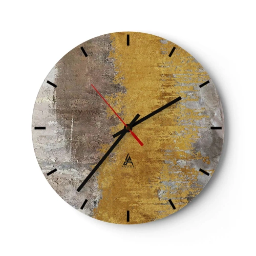 Nástenné hodiny - Zlatosivá textúra v abstraktnom štýle - 30x30cm - Zlatistý závan - Moderná nástenná dekorácia do obývacej izby, kuchyne a spálne ARTTOR