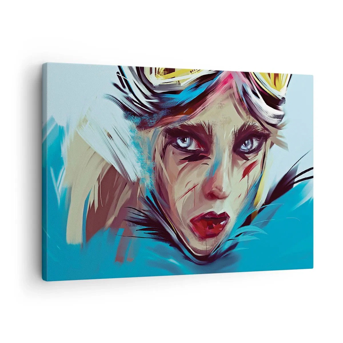 Obraz na plátne - Portrét ženy v dynamických farbách a abstraktnom štýle - 70x50cm - Silničná bojovníčka - Moderná nástenná dekorácia do obývacej izby a spálne ARTTOR