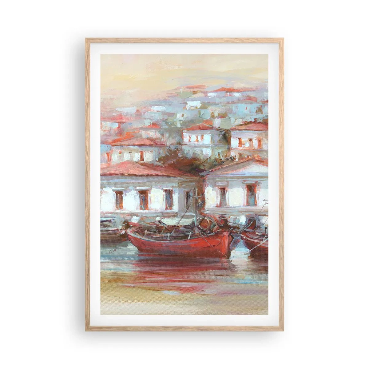 Plagát v ráme zo svetlého duba - Šťastné mestečko - 61x91 cm