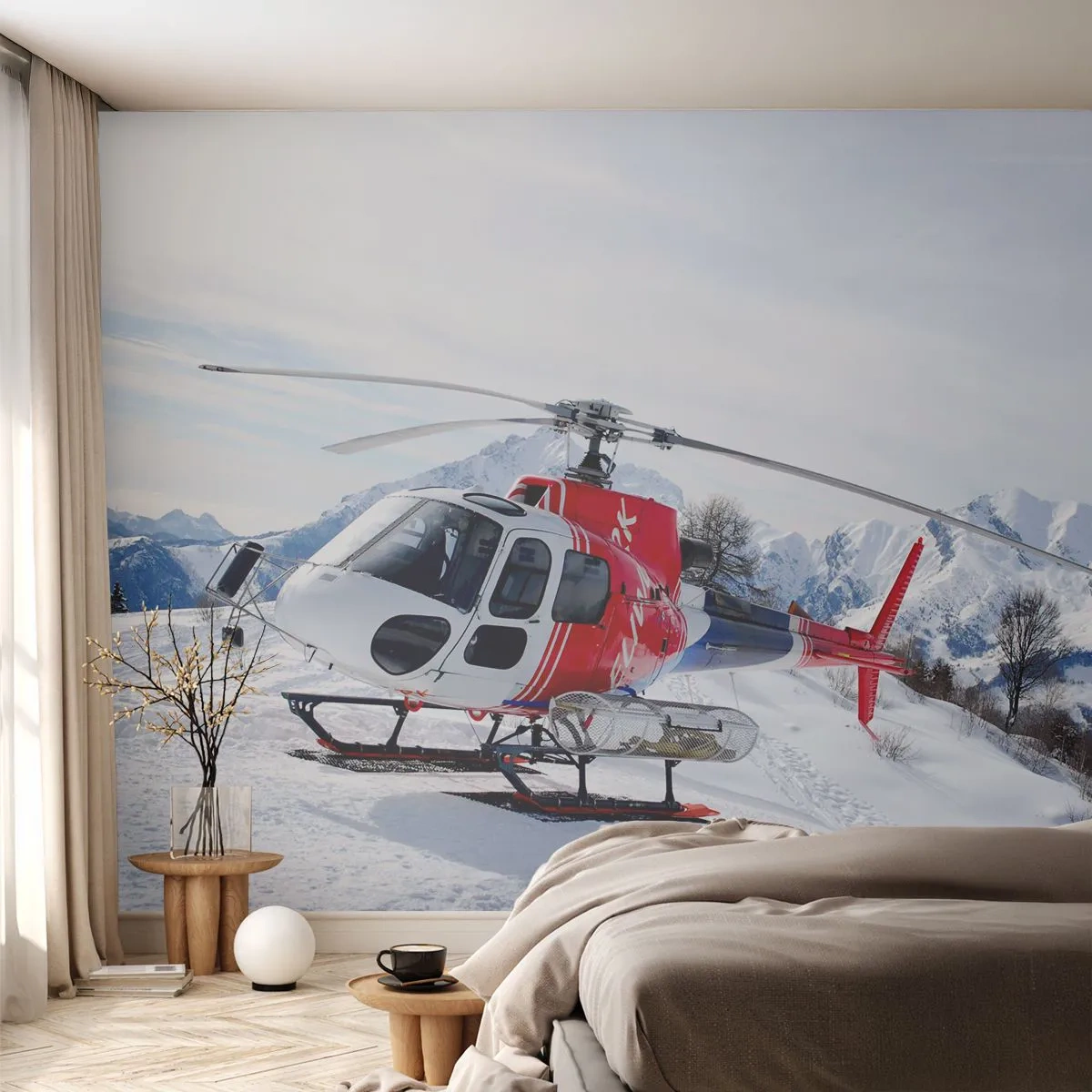Fototapeta Premium Canvas - Vždy pripravený - Helikoptéra, Krajina, Alpy - 200x140 cm