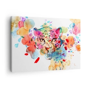 Obraz na plátne - Abstraktný portrét leoparda v intenzívnych farbách - 70x50cm - Kráska a zviera - Moderná nástenná dekorácia do obývacej izby a spálne ARTTOR