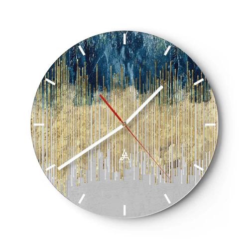 Nástenné hodiny - Zlaté zvislé čiary prechádzajúce do námorníckych a sivých prechodov - 30x30cm - Pozlátená hranica - Moderná nástenná dekorácia do obývacej izby, kuchyne a spálne ARTTOR