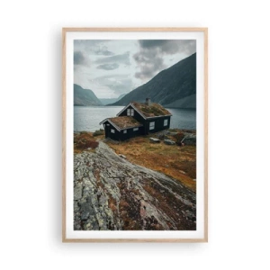 Plagát v ráme zo svetlého duba - Domček pri fjorde - 61x91 cm