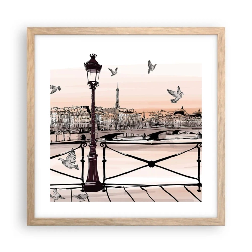 Plagát v ráme zo svetlého duba - Nad strechami Paríža - 40x40 cm